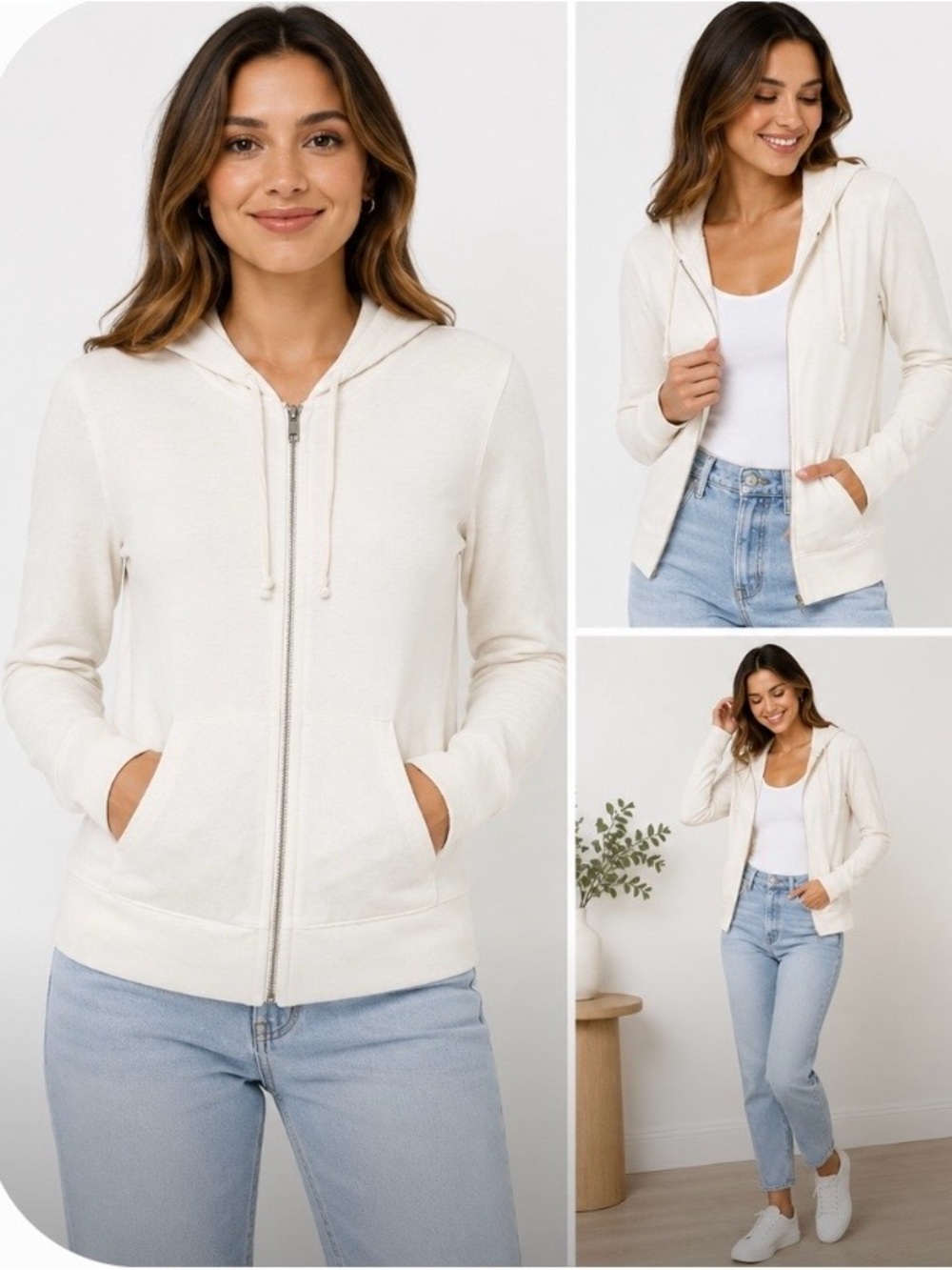 Cole Daniel White Full Zip Hoodie Jacket Small Lightweight Layering Sweatshirt